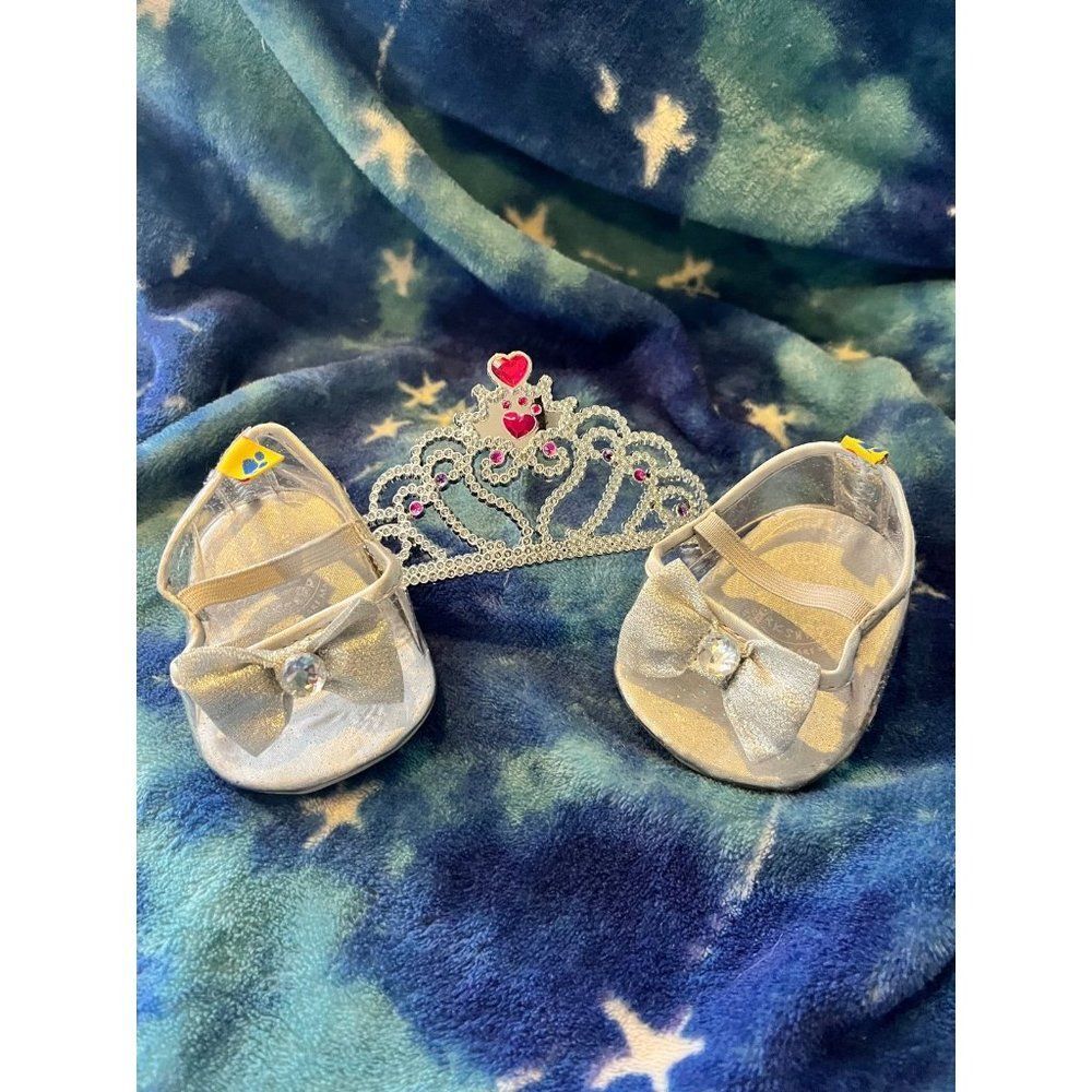 Build a bear silver princess shoes and a crown
